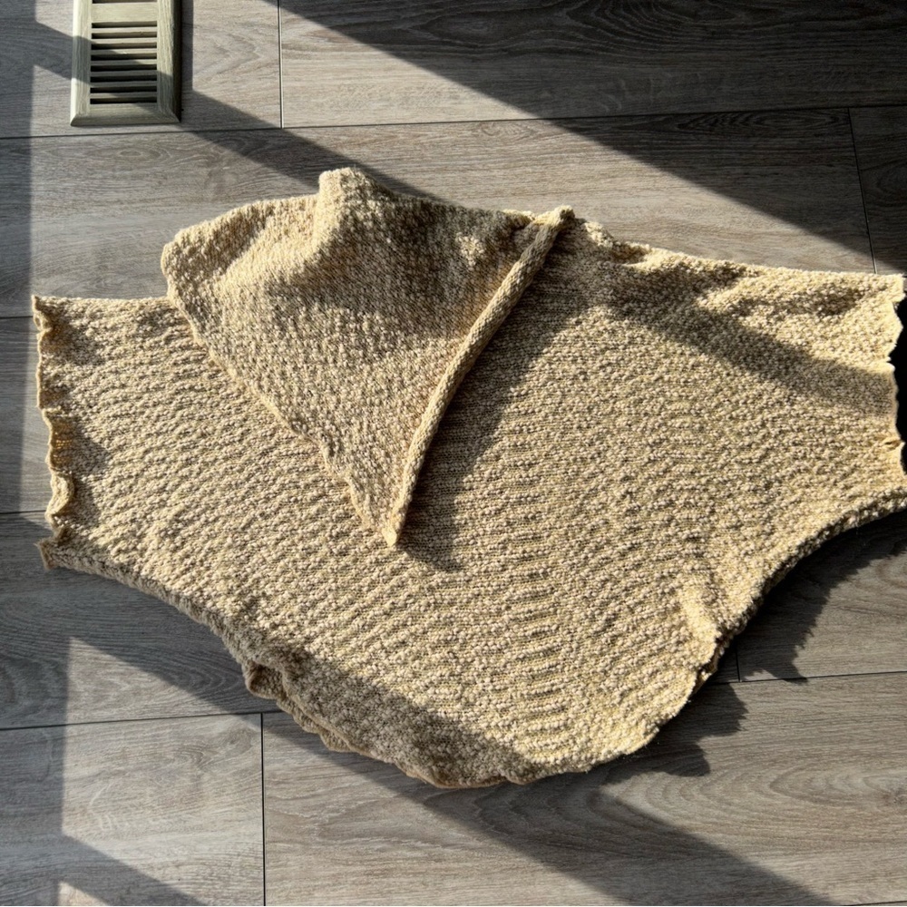 Papillon Soft Fuzzy Drape Collar Poncho Knit Cape in Tan - Picture 16 of 16